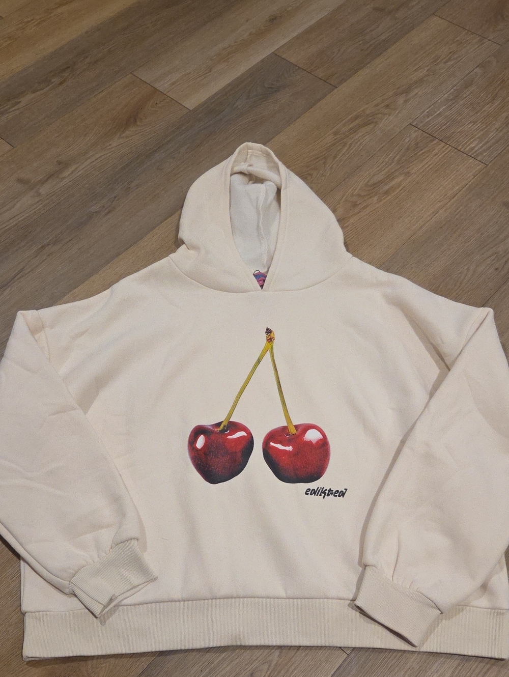 Edikted Cream Hoodie with Red Cherry Print